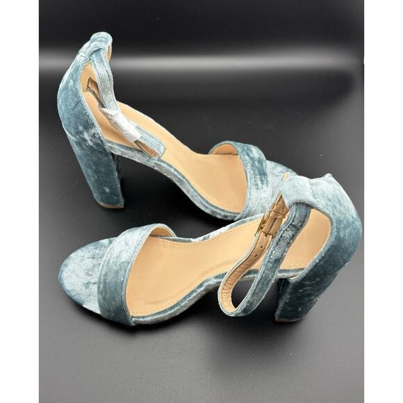 Lov Mark Velvet Block Heel Sandals | Teal Blue | Women’s 8 | NIB - Picture 4 of 7
